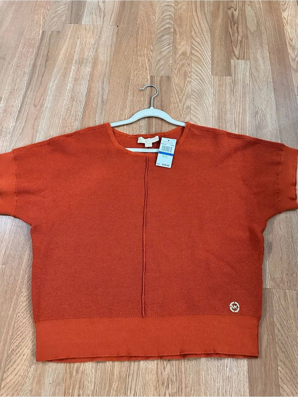 Michael Kors Short-Sleeve Knit Top in Rust Orange